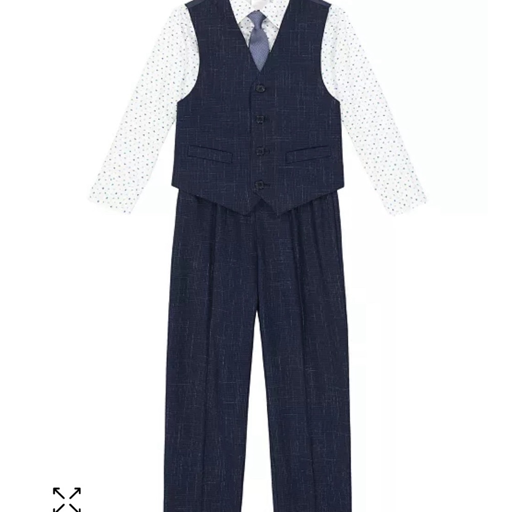 Calvin Klein stretch vest and pants with printed dress shirt and necktie
